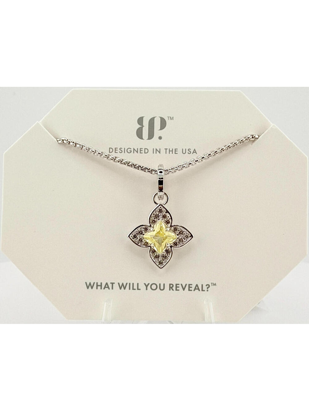Bomb Party Necklace "Hurry, Take Clover" Lemon CZ On Rhodium NK76322